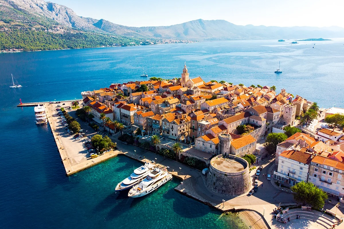 Isola di Korčula Town, Croazia, dall'alto