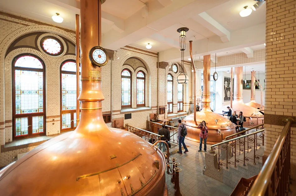 Interior of the Heineken Experience center, a historic brewery for Heineken beer. Gerard Adriaan Heineken was a founder of the Heineken beer