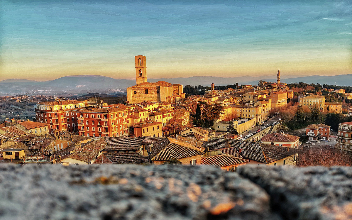 Hill road connecting medieval towns in Umbria