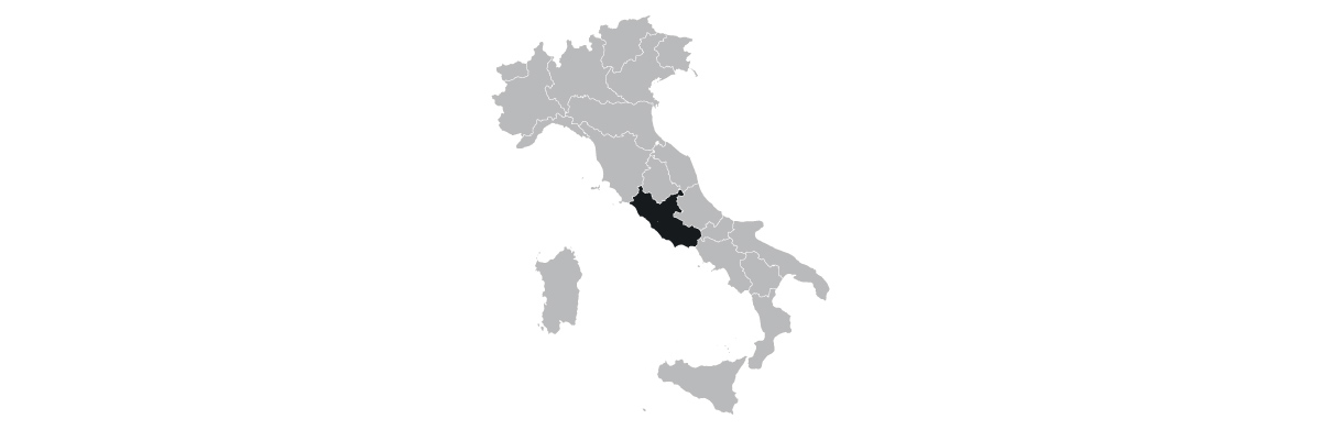 Map of Italy highlighting the Lazio region around Rome
