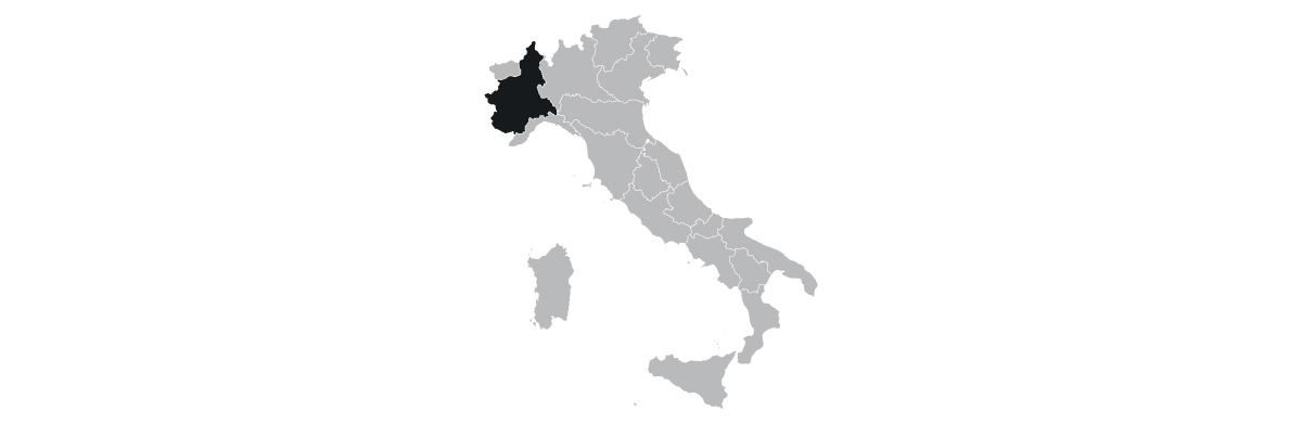 Map of Italy highlighting the Piedmont region in northern Italy