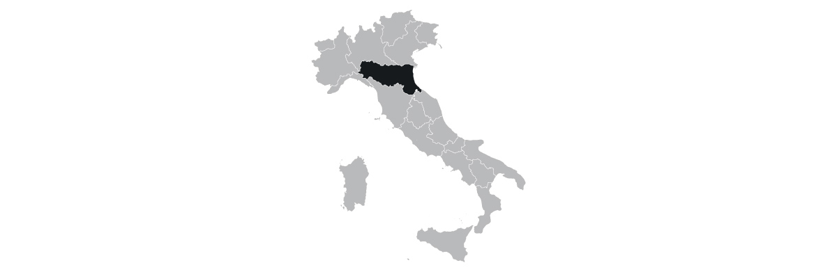 Map of Italy showing Emilia-Romagna highlighted across northern Italy