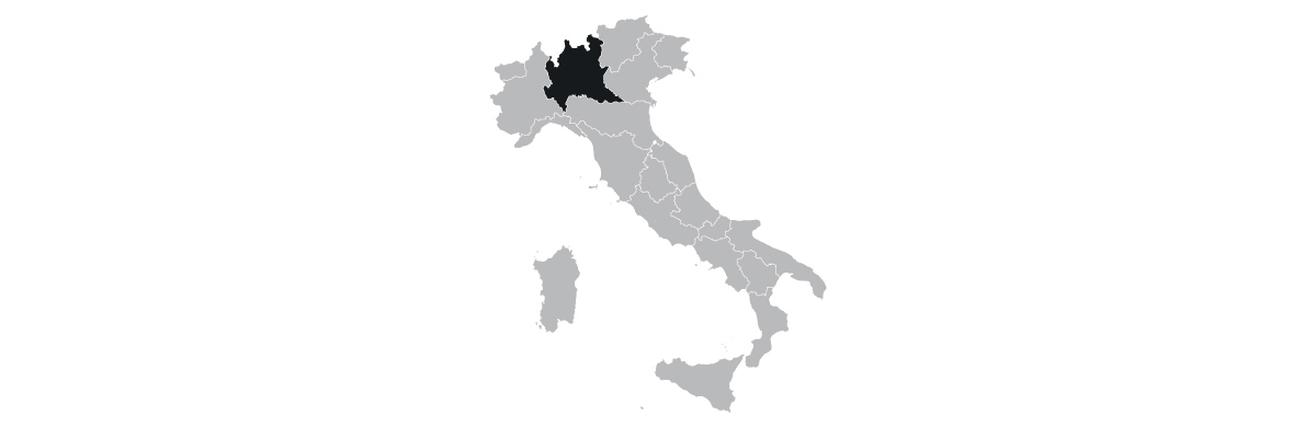 Map of Italy showing Lombardy highlighted in the north