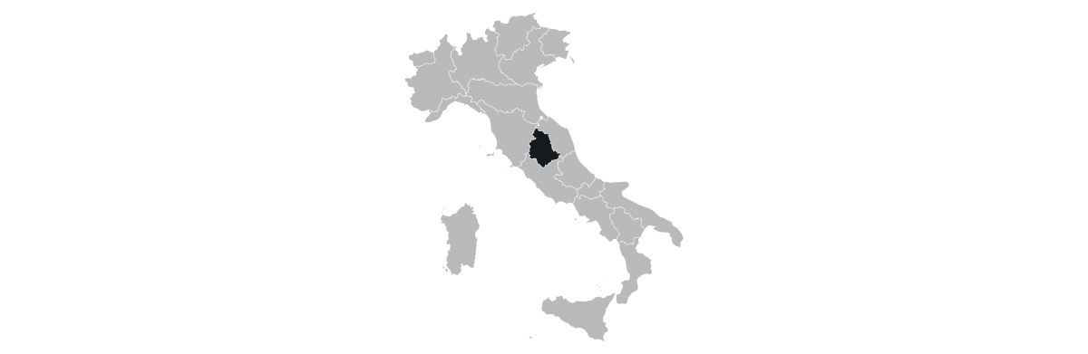 Map of Italy with Umbria highlighted in central Italy