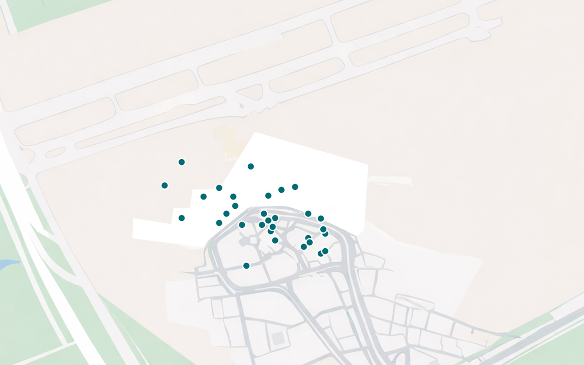 Lokacije rent-a-car tvrtki (njihovi pultovi) na Zračnoj luci Rim Fiumicino (FCO).