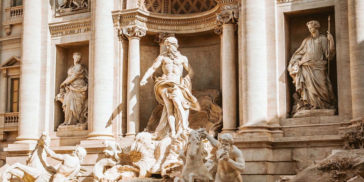 Baroque sculptures of the Trevi Fountain in central Rome