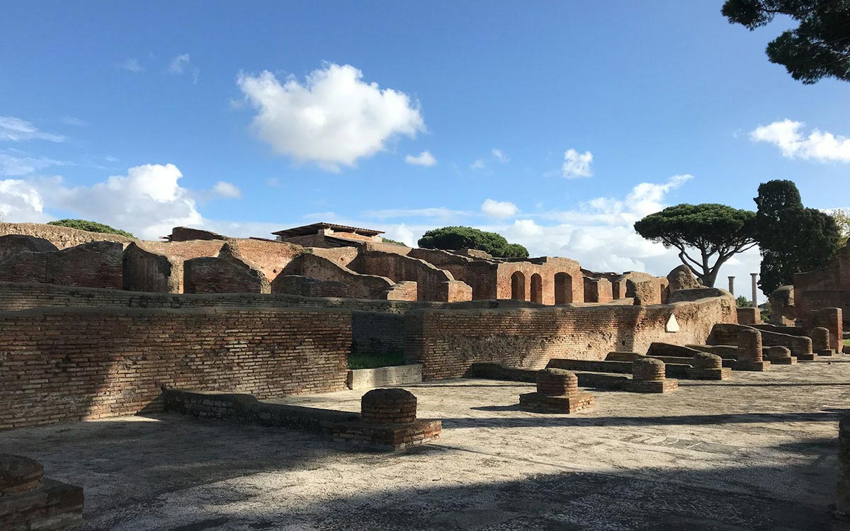 Brick walls of the ancient port city of Ostia Antica