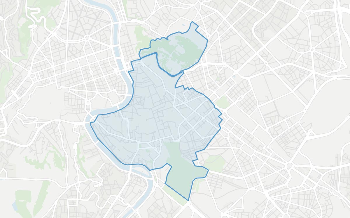Map of Romes Historic Center day ZTL from Via Veneto and Villa Borghese to Piazza Navona and the Colosseum