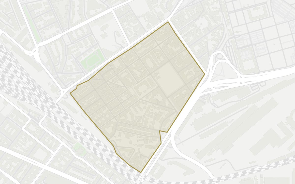 Map of the San Lorenzo night ZTL in Rome east of Termini station next to the railway tracks