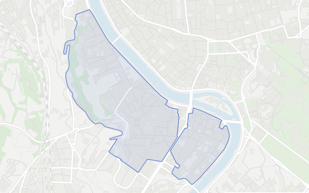 Map of the Trastevere night ZTL in Rome the same streets as the day zone across the river from the center