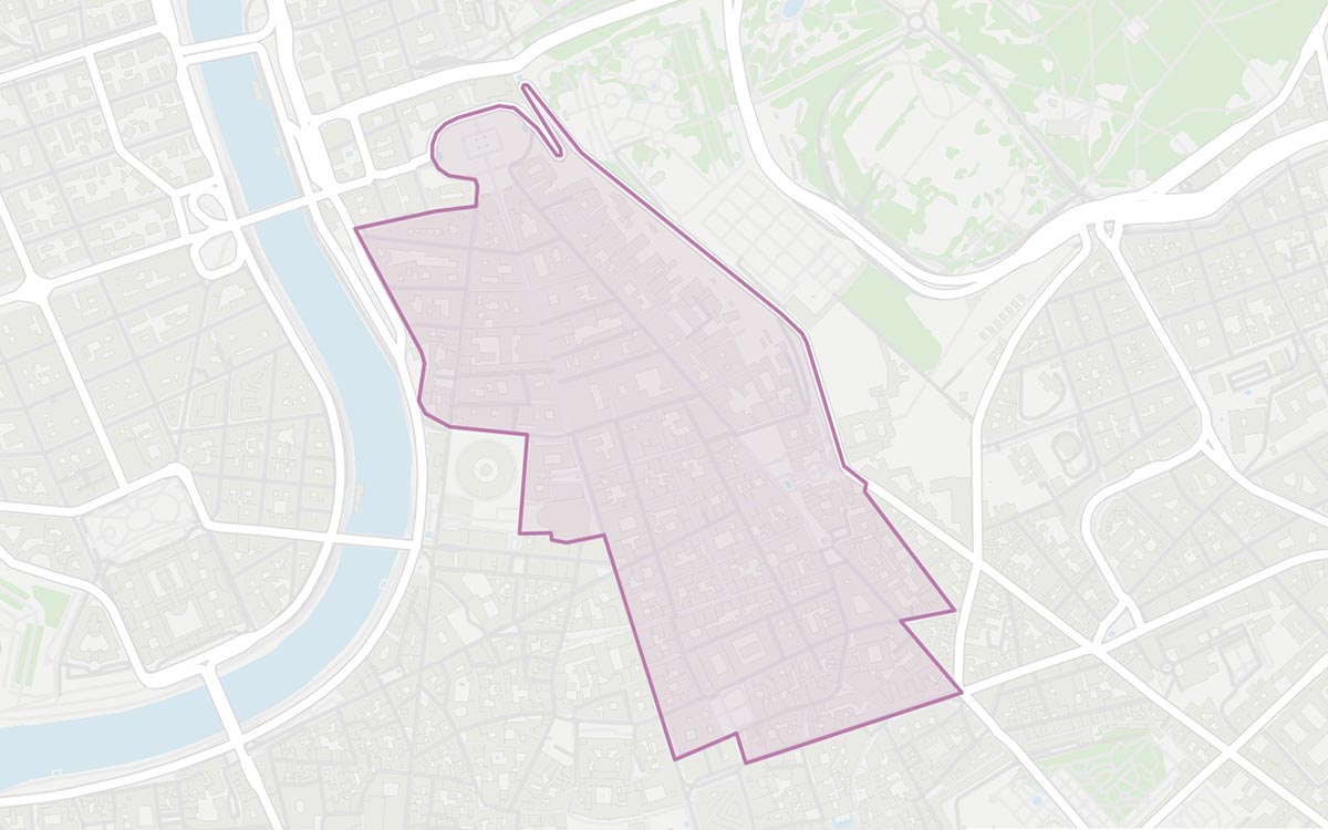 Map of the Tridente ZTL in Rome between Piazza del Popolo the Spanish Steps and Via del Corso