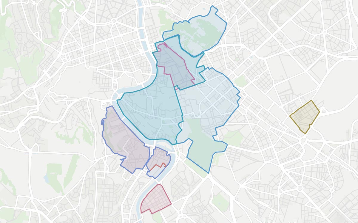 Map of the ZTL zones in Rome with the day and night limited traffic zones in the historic center Trastevere Testaccio and San Lorenzo