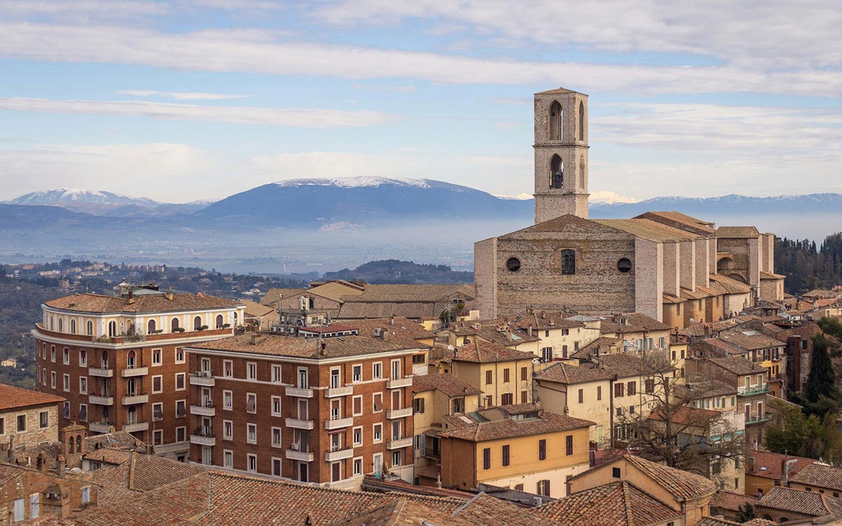 San Domenico bell tower rising above Perugia's old town